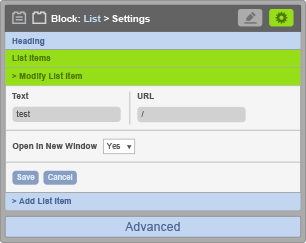 List Block - Modify List Item Settings