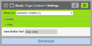 Page Content Block - When On Account Orders - View Settings