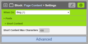 Page Content Block - When On Blog - Short Content Settings