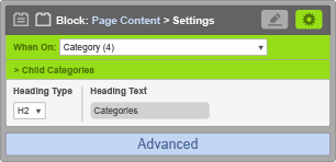 Page Content Block - When On Category - Child Categories Settings