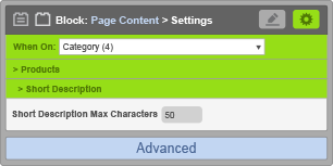 Page Content Block - When On Category - Short Description Settings