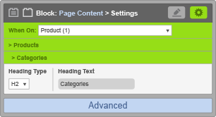 Page Content Block - Categories Settings