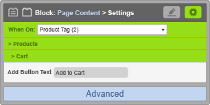 Page Content Block - When On Product Tag - Cart Settings