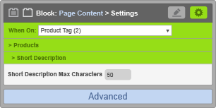 Page Content Block - When On Product Tag - Short Description Settings