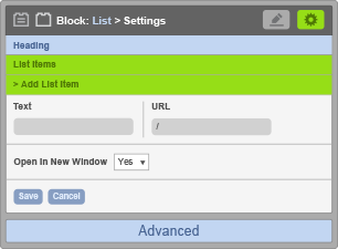 List Block - Add List Item Settings