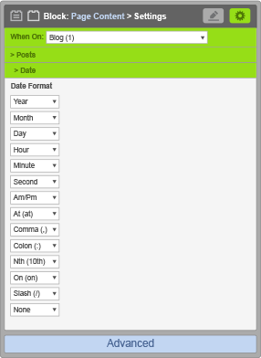 Page Content Block - When On Blog - Date Settings