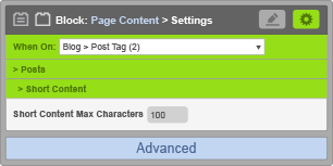 Page Content Block - When On Blog Post Tag - Short Content Settings