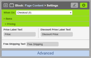 Page Content Block - When On Checkout - Pricing Settings