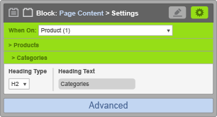 Page Content Block - Categories Settings Page Content Block - Categories Settings