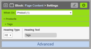 Page Content Block - Tags Settings
