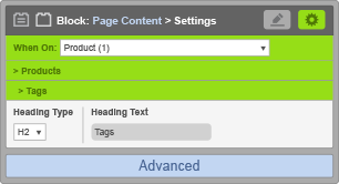 Page Content Block - Tags Settings Page Content Block - Tags Settings