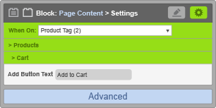 Page Content Block - When On Product Tag - Cart Settings Page Content Block - When On Product Tag - Cart Settings