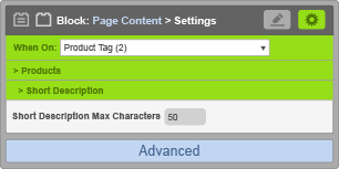Page Content Block - When On Product Tag - Short Description Settings Page Content Block - When On Product Tag - Short Description Settings