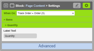Page Content Block - When on Track Order Order - Quantity Settings